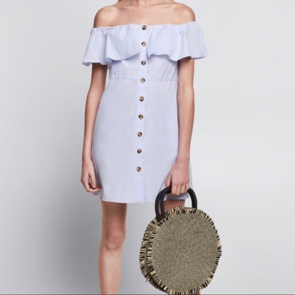 Zara baby blue off the shoulder cotton sun dress